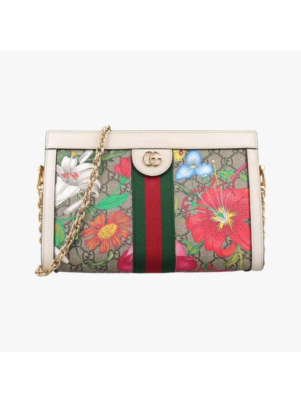 Gucci Ophidia Beige White Multicolor Leather Shoulder Bag